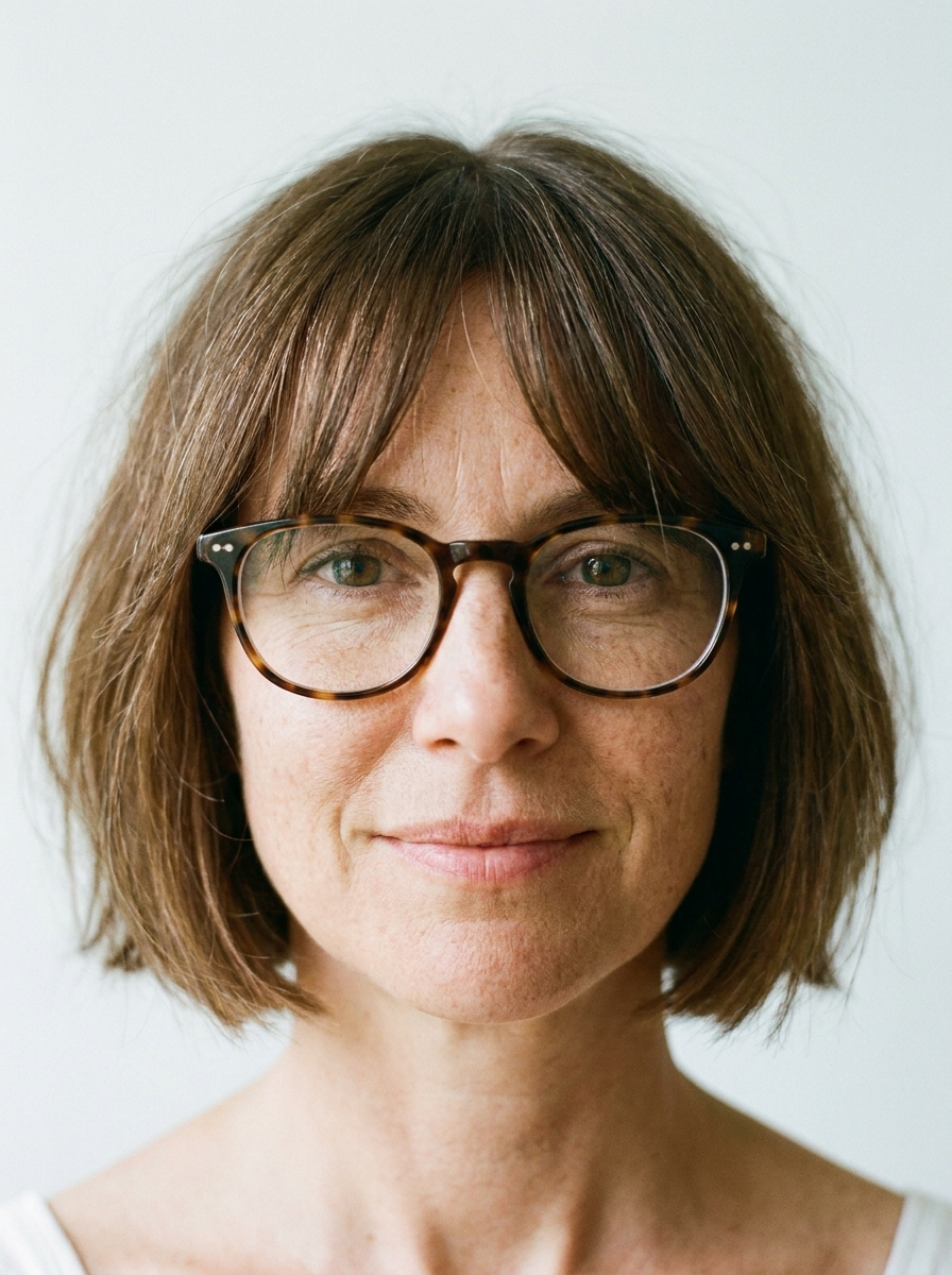 Curtain Bangs mit kurzem Bob als Kurzhaarfrisuren mit Brille Inspiration 2026